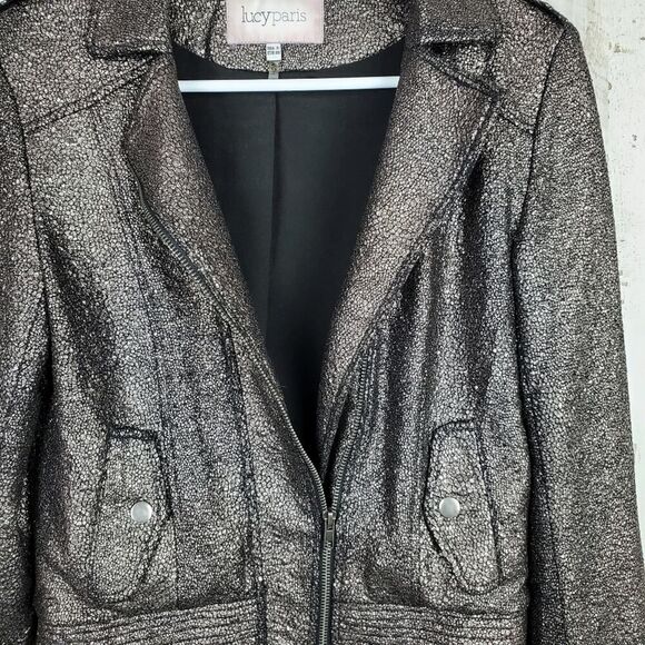 Lucy Paris Moto Jacket Bronze Metallic Size Small - Picture 5 of 11